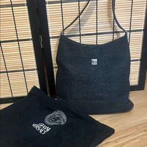 Versace Black and Gray Hobo Bag